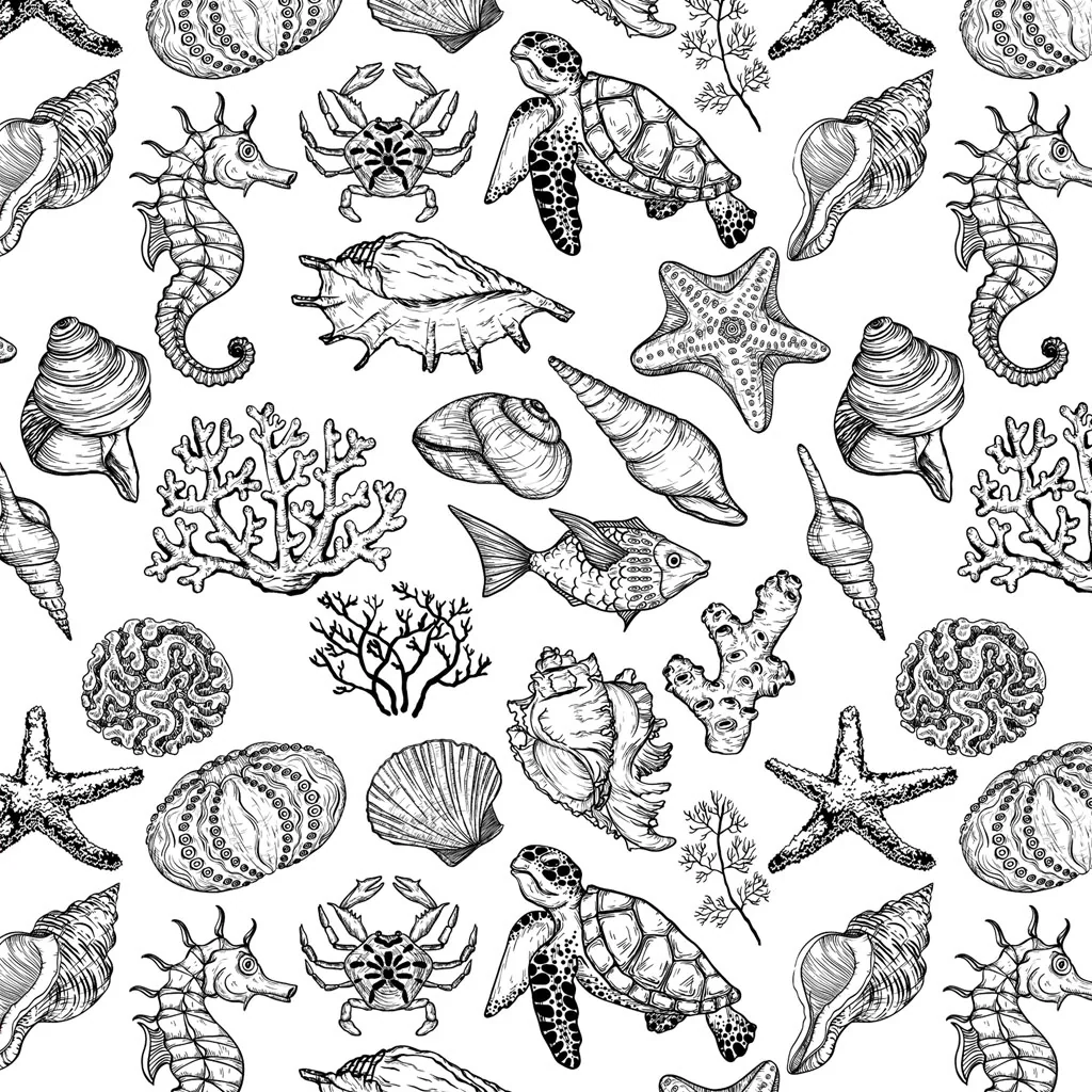 UNDERGLAZE DECAL TRANSFER  - SEA SHELLS